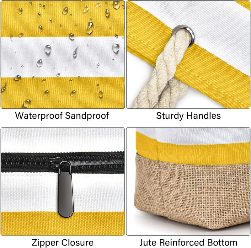 Becokan Beach Bags for Women Large Canvas Beach Tote Bag Beach Bags Waterproof Sandproof Swim Pool Bag Travel Essentials - Image 2